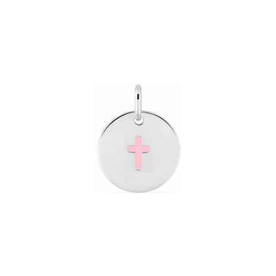 Pendentif laqué rose en argent rhodié