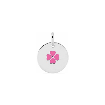 Pendentif laqué rose en argent rhodié
