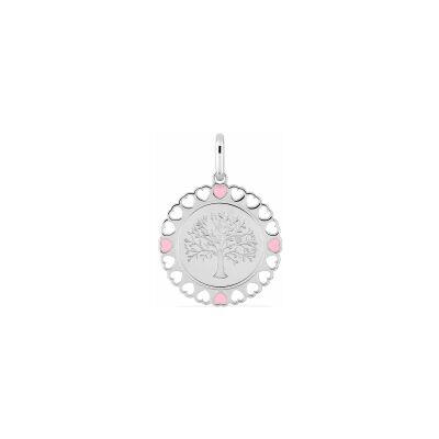 Pendentif laqué rose en argent rhodié