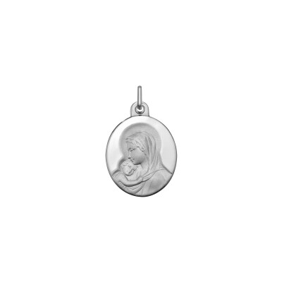 Médaille Vierge à l'enfant en argent rhodié
