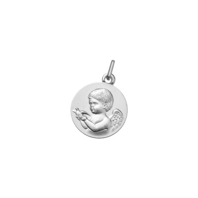 Médaille Ange avec colombe en argent rhodié