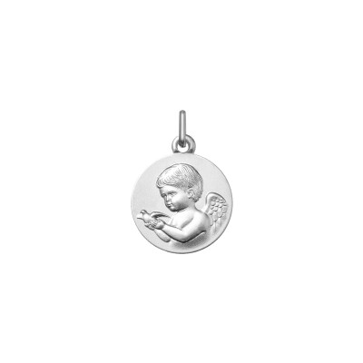 Médaille Ange avec colombe en argent rhodié
