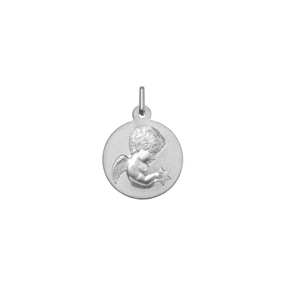 Médaille Ange avec étoile en argent rhodié
