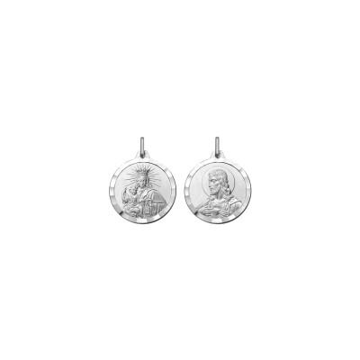 Médaille Vierge Scapulaire du Carmel en argent rhodié
