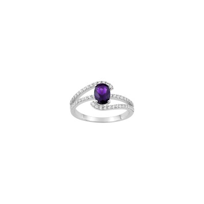 Bague en argent rhodié et oxyde de zirconium