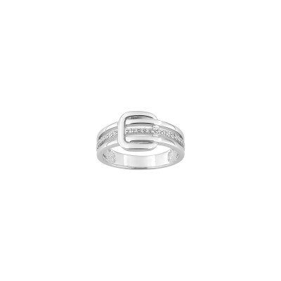 Bague en argent rhodié et oxyde de zirconium