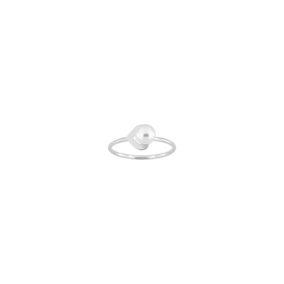 Bague en argent rhodié et perle de culture