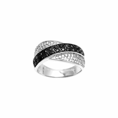 Bague en argent rhodié et oxyde de zirconium blanc et noir