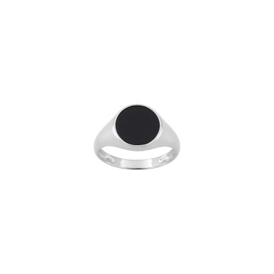 Chevalière en argent rhodié et onyx