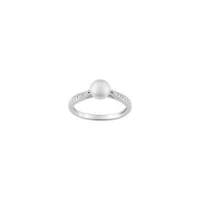 Bague en argent rhodié, perle et oxyde de zirconium