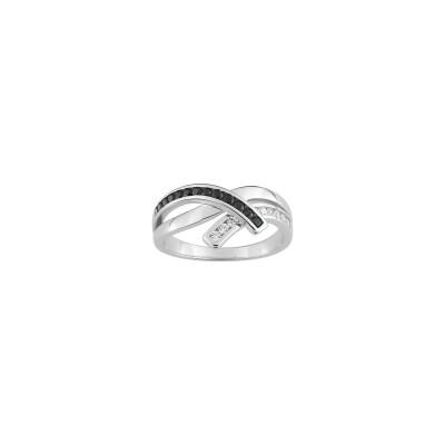 Bague en argent rhodié et oxyde de zirconium