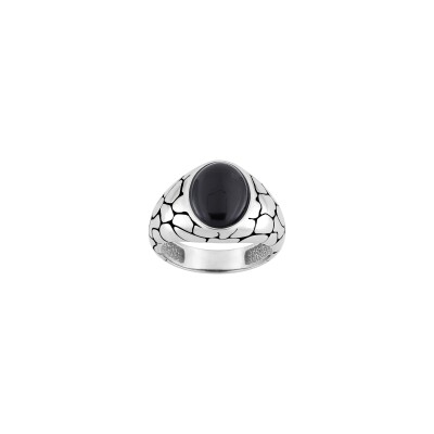 Bague en argent rhodié et onyx