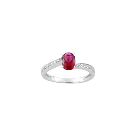 Bague en argent rhodié et oxydes de zirconium rouge et blancs