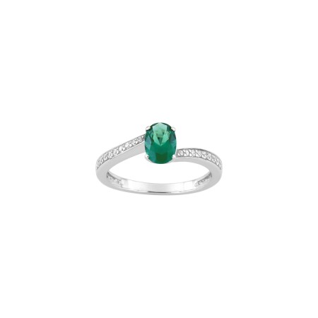 Bague en argent rhodié et oxydes de zirconium vert et blancs