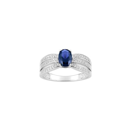 Bague en argent rhodié et oxydes de zirconium bleu et blancs