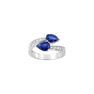 Bague en argent rhodié et oxydes de zirconium bleus et blancs