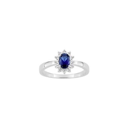 Bague en argent rhodié et oxydes de zirconium bleu et blancs