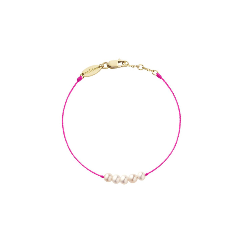 Bracelet RedLine Queen Perles fil rose fluo avec perles d'eau de mer, or jaune