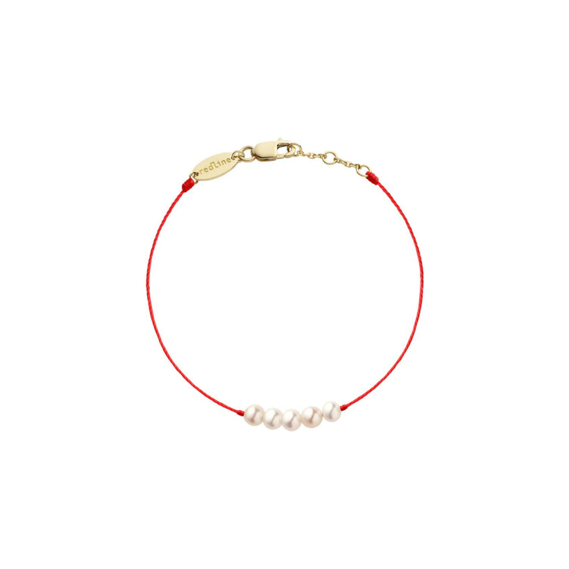 Bracelet RedLine Queen Perles fil rouge avec perles d'eau de mer, or jaune