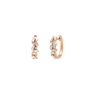 Boucles d'oreilles Los Angeles en or rose et diamants baguettes