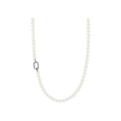 Collier Ti Sento en argent plaqué platine et perle d'imitation, taille 45cm