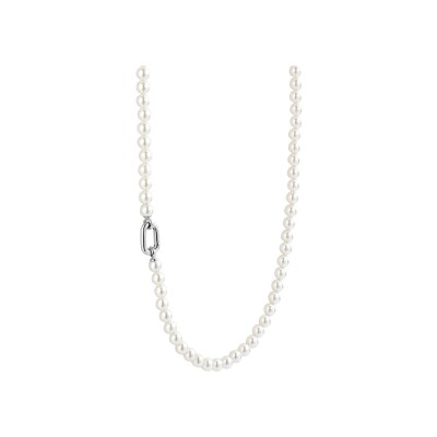 Collier Ti Sento en argent plaqué platine et perle d'imitation, taille 45cm