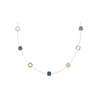 Collier Ti Sento en argent doré et cristal synthétique bleu
