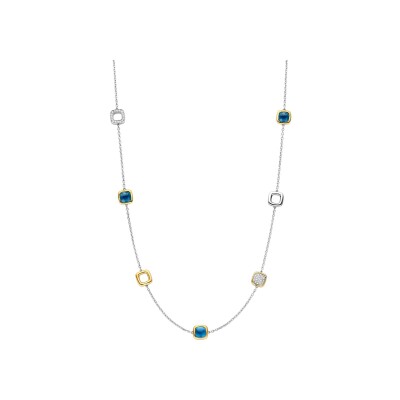 Collier Ti Sento en argent doré et cristal synthétique bleu