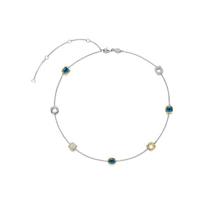Collier Ti Sento en argent doré et cristal synthétique bleu