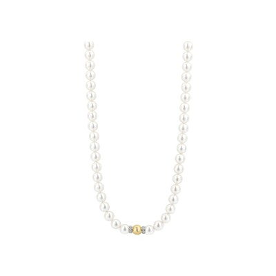 Collier Ti Sento en argent doré et perle d'imitation, taille 42cm