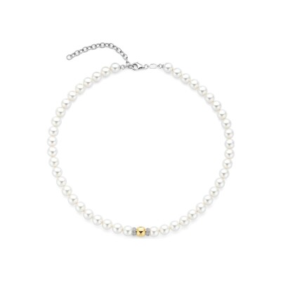Collier Ti Sento en argent doré et perle d'imitation, taille 42cm