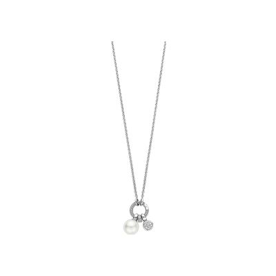 Collier Ti Sento en argent plaqué platine et perle d'imitation, taille 42cm