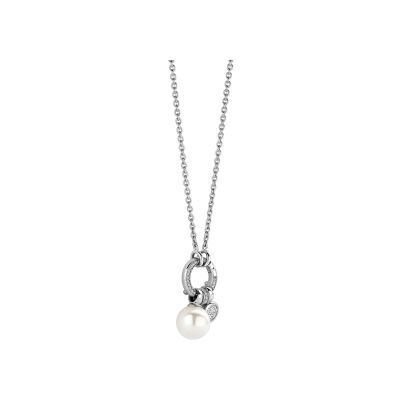 Collier Ti Sento en argent plaqué platine et perle d'imitation, taille 42cm