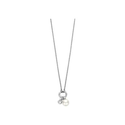 Collier Ti Sento en argent plaqué platine et perle d'imitation, taille 42cm