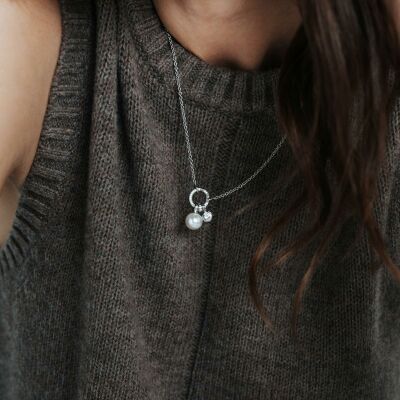 Collier Ti Sento en argent plaqué platine et perle d'imitation, taille 42cm