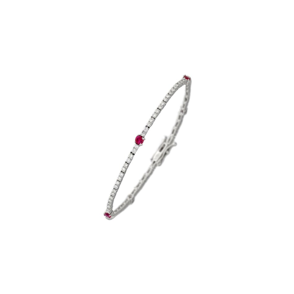 Bracelet tennis Veron Roques en or blanc, rubis et diamants