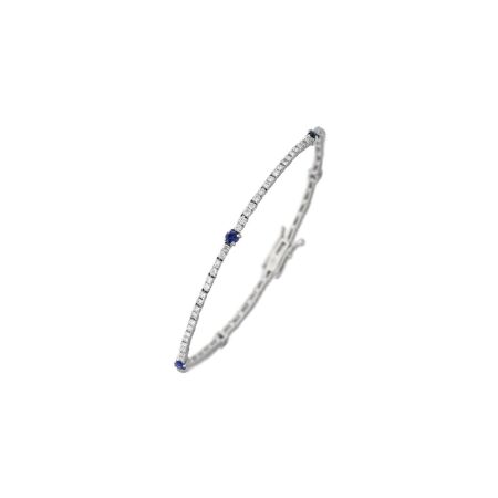 Bracelet tennis Veron Roques en or blanc, saphir et diamants