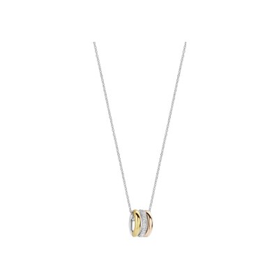 Collier Ti Sento en argent plaqué platine, argent plaqué or jaune, rose et oxyde de zirconium, taille 42cm