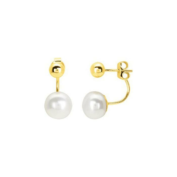 Boucles d'oreilles pendantes en or jaune et perles