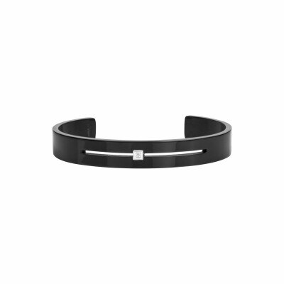 Bracelet jonc ouvert Phebus en acier PVD et oxyde de zirconium