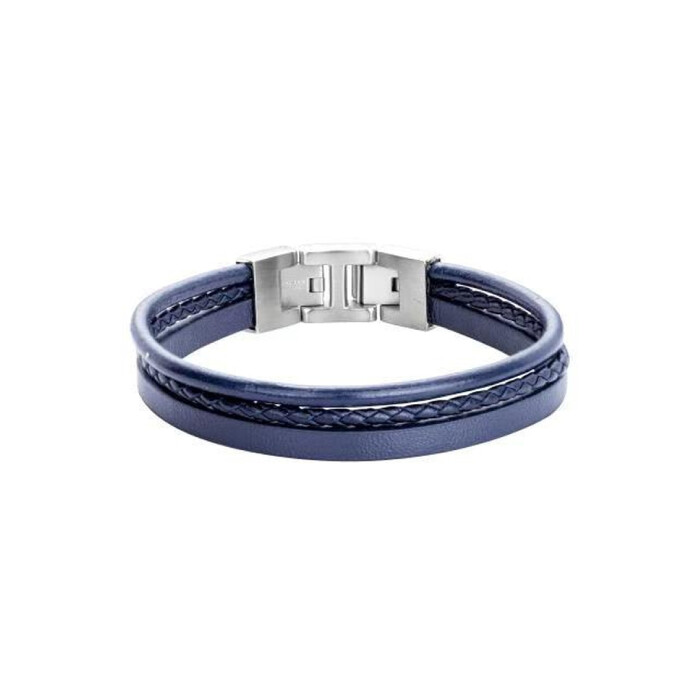Bracelet Phebus en acier et cuir bleu