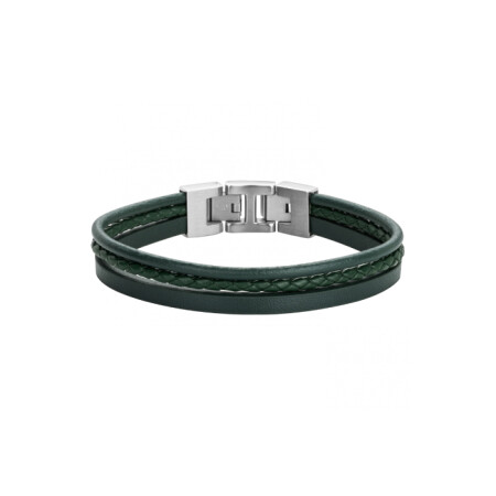 Bracelet Phebus en acier et cuir vert