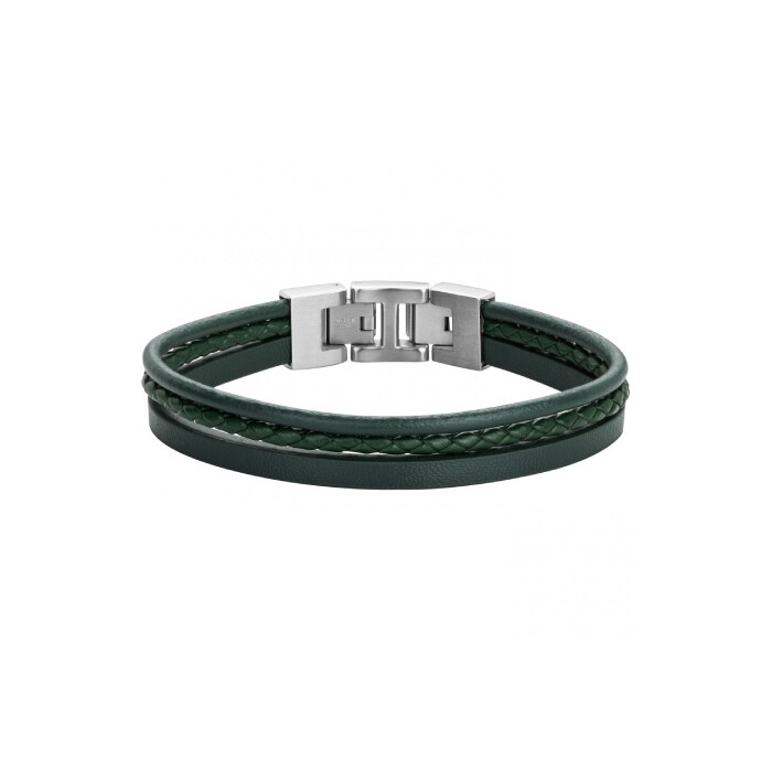 Bracelet Phebus en acier et cuir vert