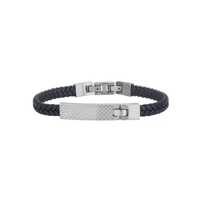 Bracelet souple Phebus en cuir, acier et diamant