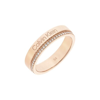 Bague Calvin Klein Timeless en métal doré rose et cristaux, taille 54