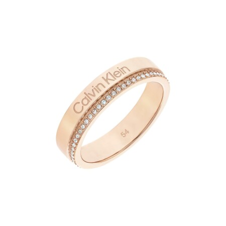 Bague Calvin Klein Timeless en métal doré rose et cristaux, taille 56