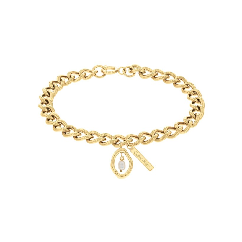 Bracelet Calvin Klein Sculptural en acier doré et perles de culture