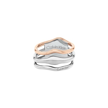 Bague Calvin Klein Sculptural en acier et métal doré rose, taille 56