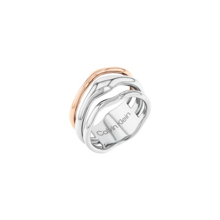 Bague Calvin Klein Sculptural en acier et métal doré rose, taille 56