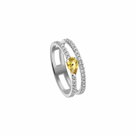 Bague Garden Party Symphonie en or blanc, saphir jaune et diamants